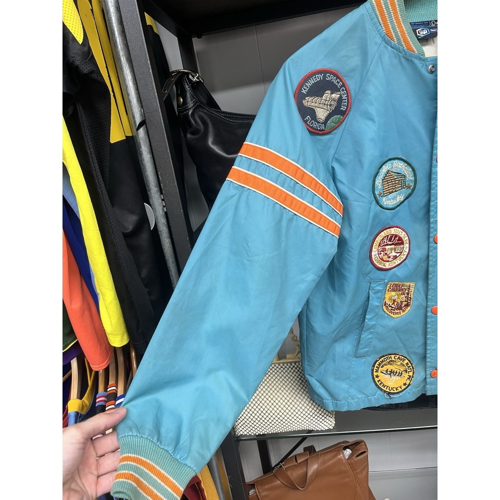Vintage 1970s Sears Miami Dolphins Multi Patch Snap Coach Jacket Youth L/Men's S - Picture 2 of 13